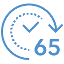 blue icon clock with number 65